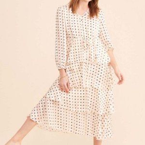 OPT Free People Tiered Dress Ivory Black Polka Dot Metallic Stripe